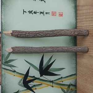 Pair Of Handmade Boho Wooden Tree Pencils